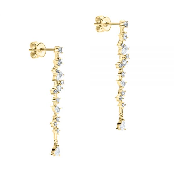 14k Yellow Gold 14k Yellow Gold Linear Drop Multi-shape Diamond Earrings - Front View -  107000