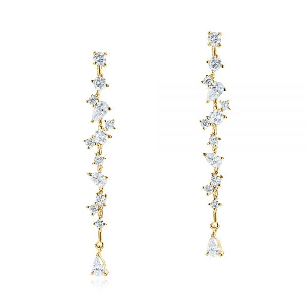 18k Yellow Gold 18k Yellow Gold Linear Drop Multi-shape Diamond Earrings - Three-Quarter View -  107000