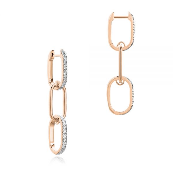 14k Rose Gold 14k Rose Gold Link Diamond Earrings - Front View - 107072