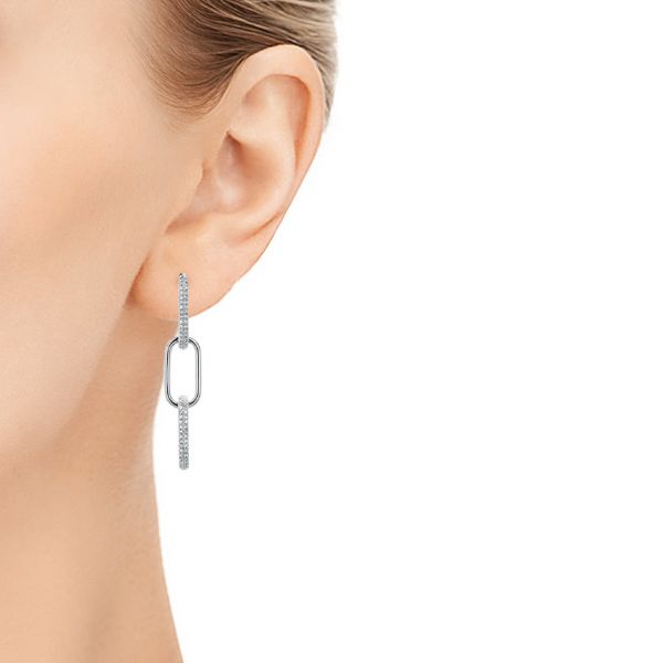 14k White Gold 14k White Gold Link Diamond Earrings - Hand View - 107072