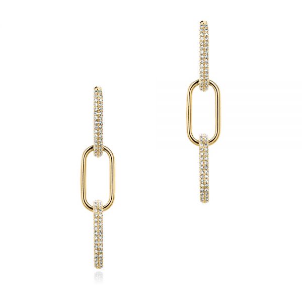 18k Yellow Gold 18k Yellow Gold Link Diamond Earrings - Three-Quarter View -  107072