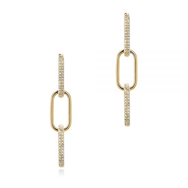 14k Yellow Gold 14k Yellow Gold Link Diamond Earrings - Three-Quarter View -  107072