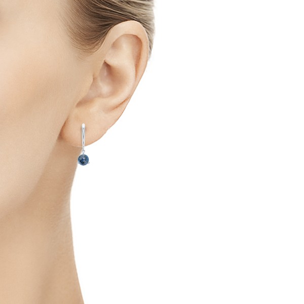 14k White Gold London Blue Topaz Dangle Earrings - Hand View -  108018