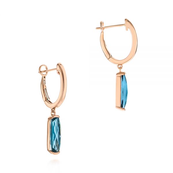 18k Rose Gold 18k Rose Gold London Blue Topaz Huggie Earrings - Front View -  105408