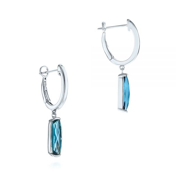 14k White Gold 14k White Gold London Blue Topaz Huggie Earrings - Front View -  105408