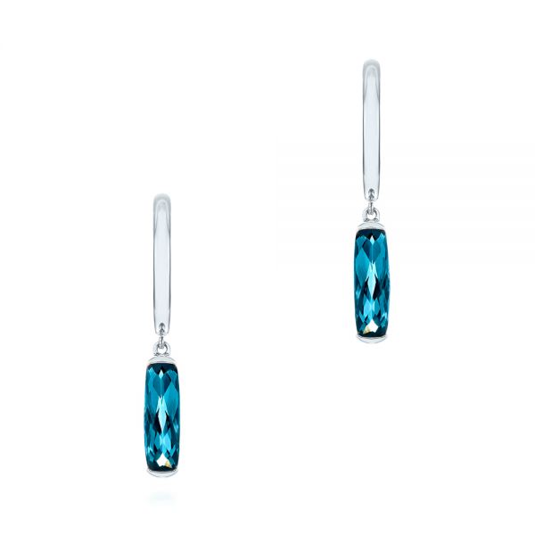  Platinum Platinum London Blue Topaz Huggie Earrings - Three-Quarter View -  105408