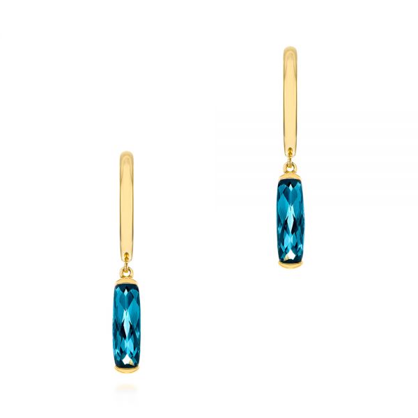 14k Yellow Gold 14k Yellow Gold London Blue Topaz Huggie Earrings - Three-Quarter View -  105408