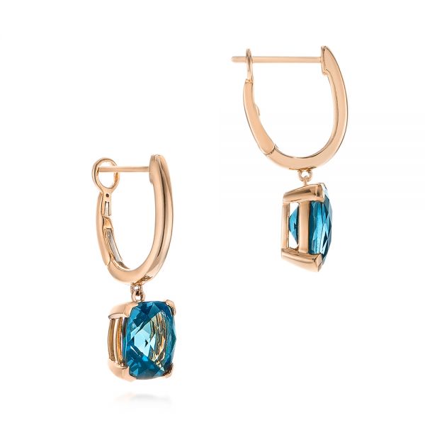 14k Rose Gold 14k Rose Gold London Blue Topaz Huggies - Front View - 106004