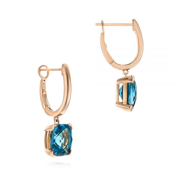 14k Rose Gold 14k Rose Gold London Blue Topaz Huggies - Front View -  106004