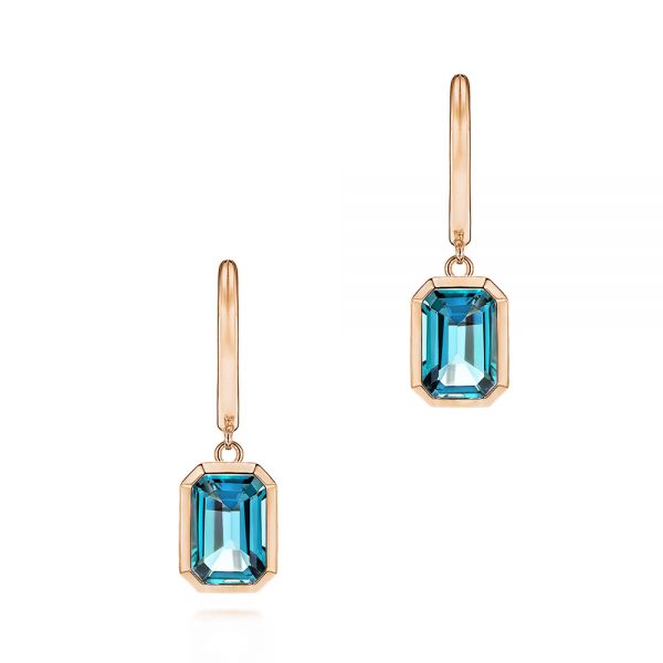 18k Rose Gold 18k Rose Gold London Blue Topaz Huggies - Three-Quarter View -  106607 - Thumbnail