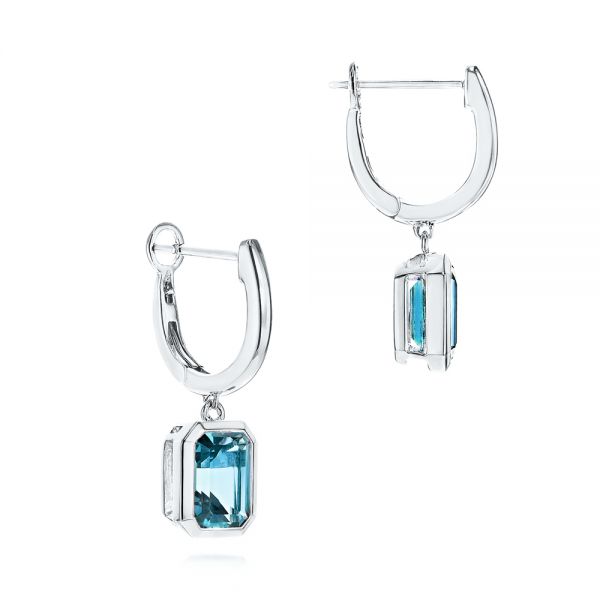  Platinum Platinum London Blue Topaz Huggies - Front View -  106607 - Thumbnail