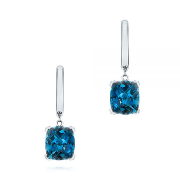 18k White Gold 18k White Gold London Blue Topaz Huggies - Three-Quarter View -  106004