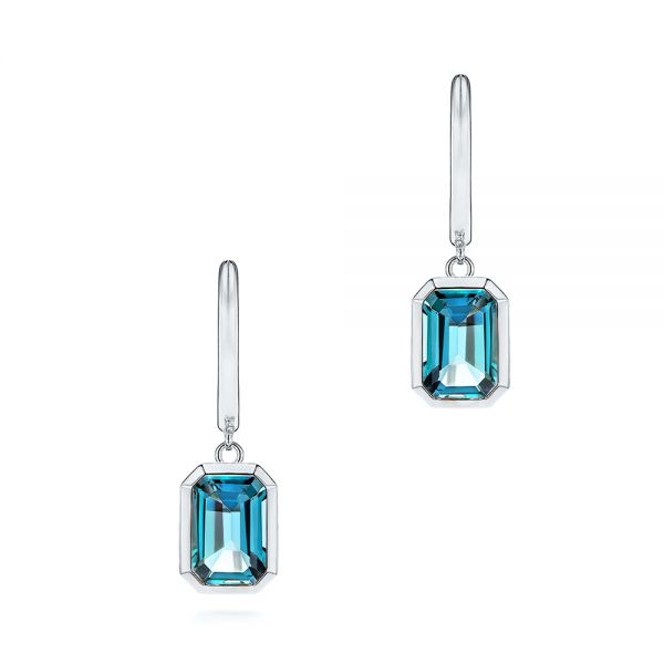 18k White Gold 18k White Gold London Blue Topaz Huggies - Three-Quarter View -  106607 - Thumbnail