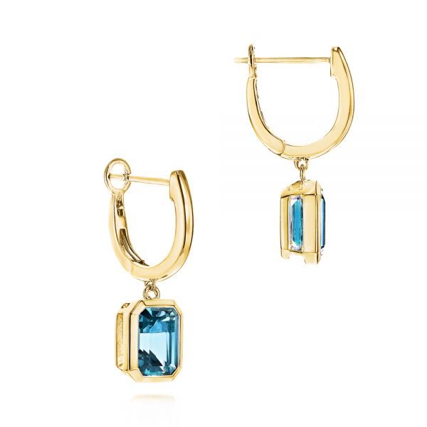 14k Yellow Gold 14k Yellow Gold London Blue Topaz Huggies - Front View - 106607