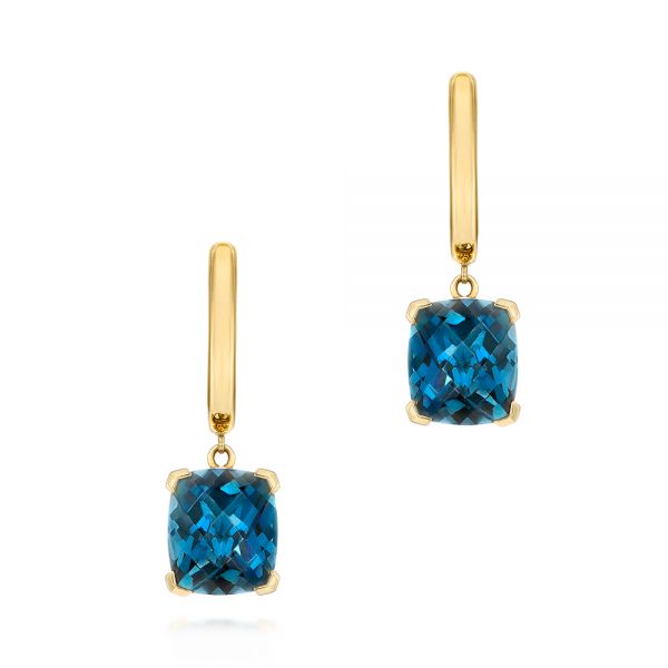 18k Yellow Gold 18k Yellow Gold London Blue Topaz Huggies - Three-Quarter View -  106004