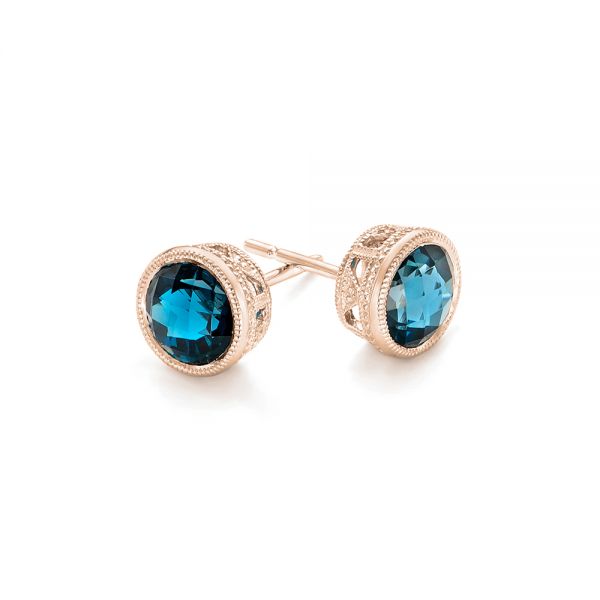 18k Rose Gold 18k Rose Gold London Blue Topaz Stud Earrings - Front View -  102662