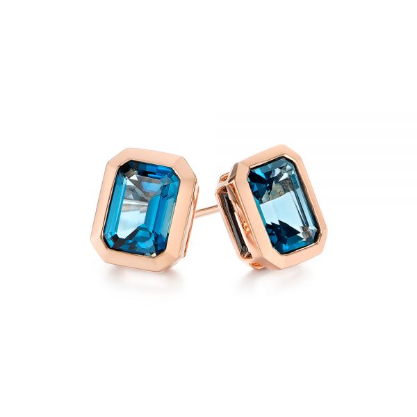 14k Rose Gold London Blue Topaz Stud Earrings - Front View -  105415