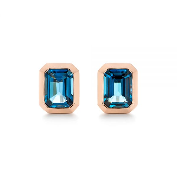14k Rose Gold London Blue Topaz Stud Earrings - Three-Quarter View -  105415