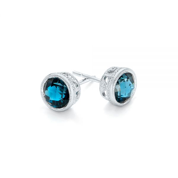 18k White Gold 18k White Gold London Blue Topaz Stud Earrings - Front View -  102662