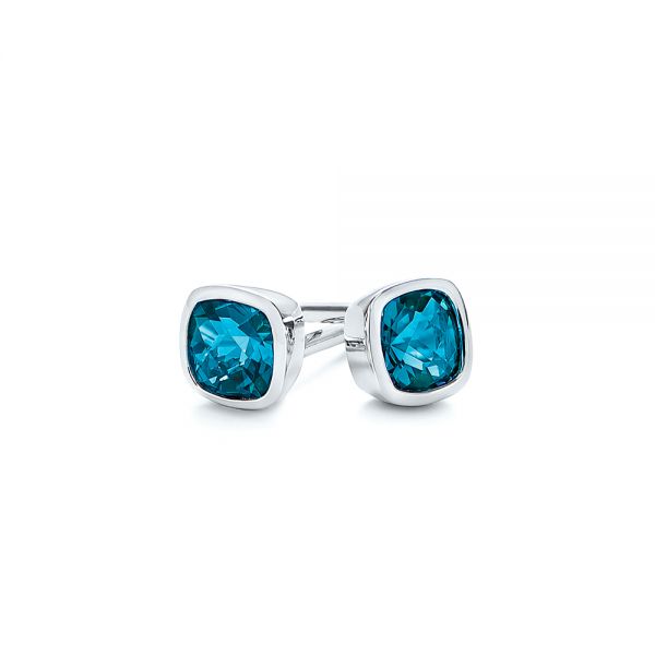 14k White Gold London Blue Topaz Stud Earrings - Front View -  106034