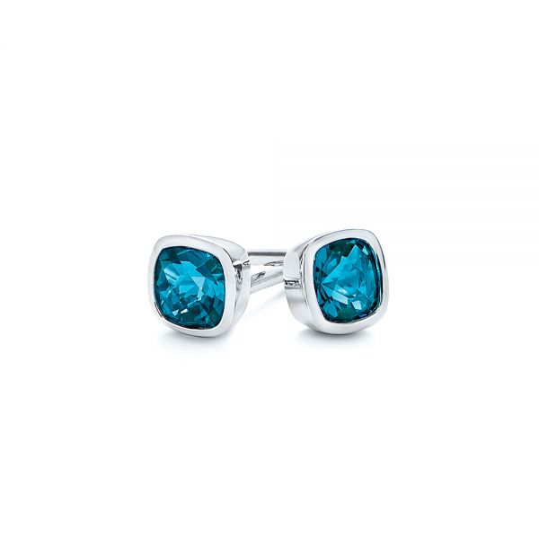 18k White Gold 18k White Gold London Blue Topaz Stud Earrings - Front View -  106034