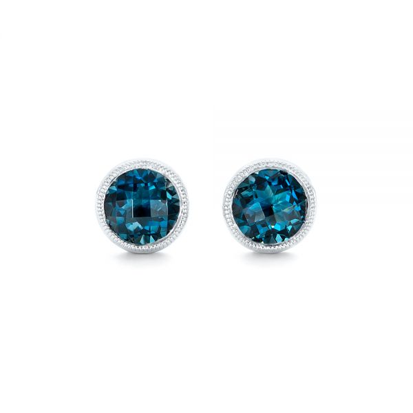 14k White Gold London Blue Topaz Stud Earrings - Three-Quarter View -  102662