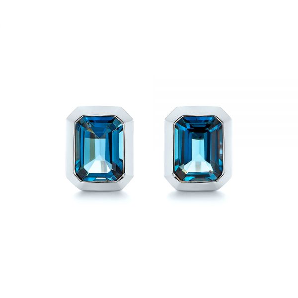 18k White Gold 18k White Gold London Blue Topaz Stud Earrings - Three-Quarter View -  105415