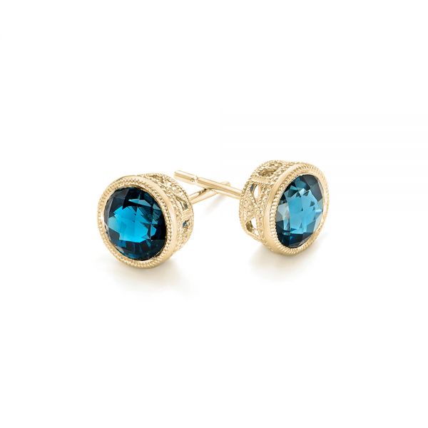18k Yellow Gold 18k Yellow Gold London Blue Topaz Stud Earrings - Front View - 102662