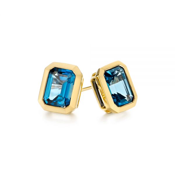 18k Yellow Gold 18k Yellow Gold London Blue Topaz Stud Earrings - Front View -  105415