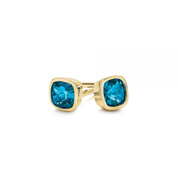 14k Yellow Gold 14k Yellow Gold London Blue Topaz Stud Earrings - Front View -  106034