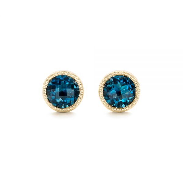 18k Yellow Gold 18k Yellow Gold London Blue Topaz Stud Earrings - Three-Quarter View -  102662