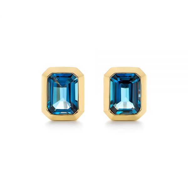 18k Yellow Gold 18k Yellow Gold London Blue Topaz Stud Earrings - Three-Quarter View -  105415