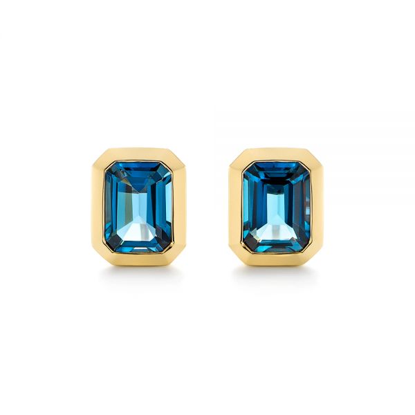 14k Yellow Gold 14k Yellow Gold London Blue Topaz Stud Earrings - Three-Quarter View -  105415