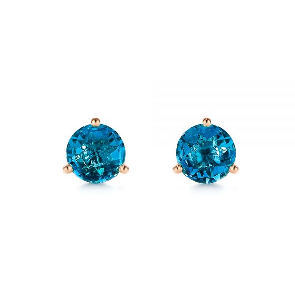 18k Rose Gold 18k Rose Gold London Blue Topaz Stud Martini Earrings - Three-Quarter View -  106399