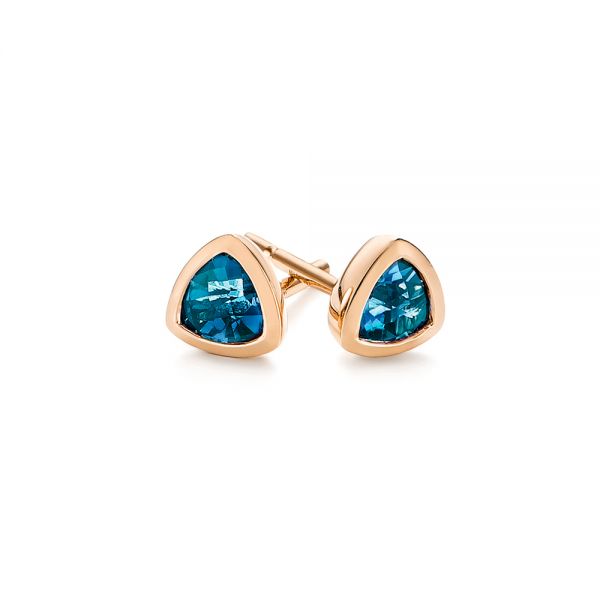 14k Rose Gold 14k Rose Gold London Blue Topaz Trillion Stud Earrings - Front View - 106050