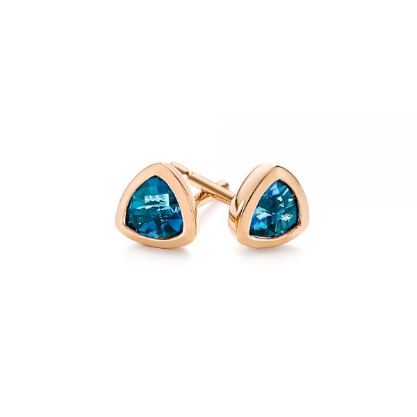 18k Rose Gold 18k Rose Gold London Blue Topaz Trillion Stud Earrings - Front View -  106050