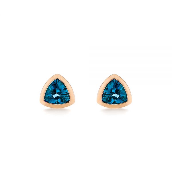 14k Rose Gold 14k Rose Gold London Blue Topaz Trillion Stud Earrings - Three-Quarter View - 106050