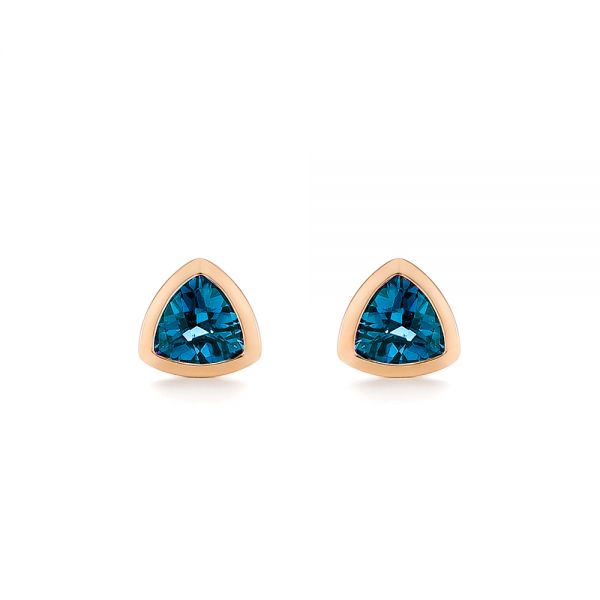 14k Rose Gold 14k Rose Gold London Blue Topaz Trillion Stud Earrings - Three-Quarter View -  106050