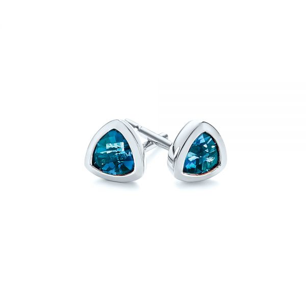 14k White Gold 14k White Gold London Blue Topaz Trillion Stud Earrings - Front View - 106050