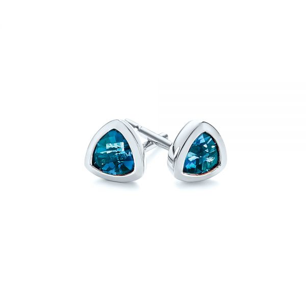 18k White Gold 18k White Gold London Blue Topaz Trillion Stud Earrings - Front View -  106050