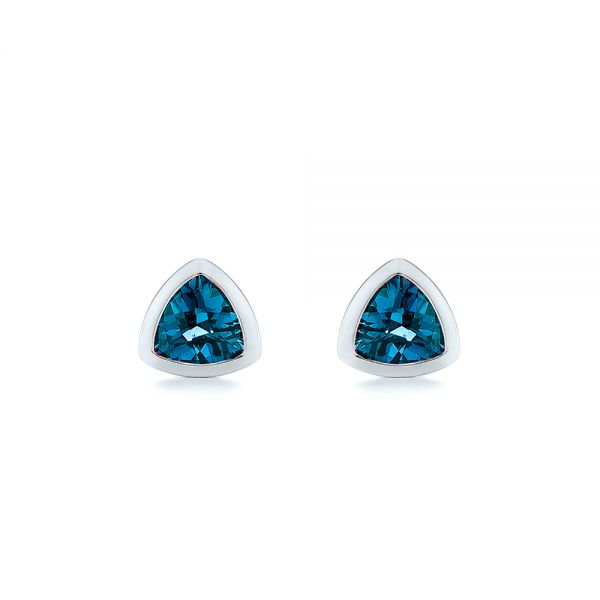 14k White Gold 14k White Gold London Blue Topaz Trillion Stud Earrings - Three-Quarter View - 106050