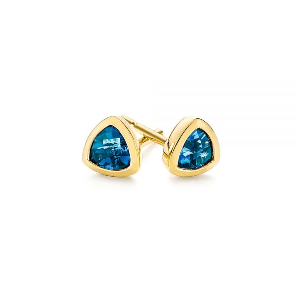 18k Yellow Gold 18k Yellow Gold London Blue Topaz Trillion Stud Earrings - Front View -  106050