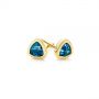 14k Yellow Gold London Blue Topaz Trillion Stud Earrings - Front View -  106050 - Thumbnail