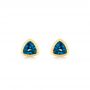 14k Yellow Gold London Blue Topaz Trillion Stud Earrings - Three-Quarter View -  106050 - Thumbnail