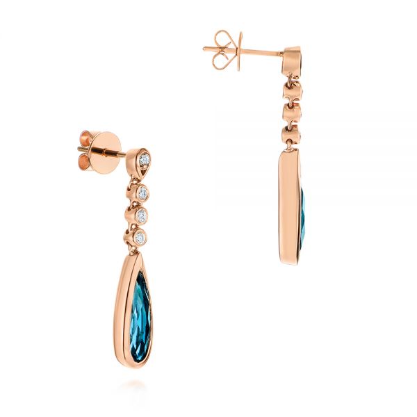 14k Rose Gold London Blue Topaz And Diamond Drop Earrings - Front View -  105397