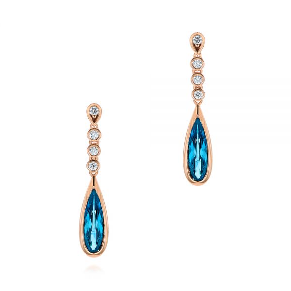 18k Rose Gold 18k Rose Gold London Blue Topaz And Diamond Drop Earrings - Three-Quarter View -  105397