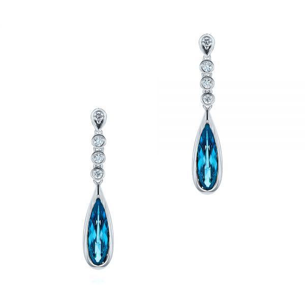  Platinum Platinum London Blue Topaz And Diamond Drop Earrings - Three-Quarter View -  105397