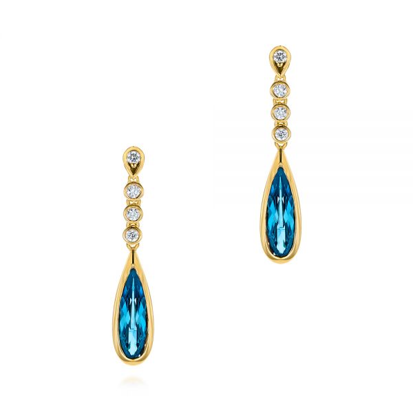 18k Yellow Gold 18k Yellow Gold London Blue Topaz And Diamond Drop Earrings - Three-Quarter View -  105397