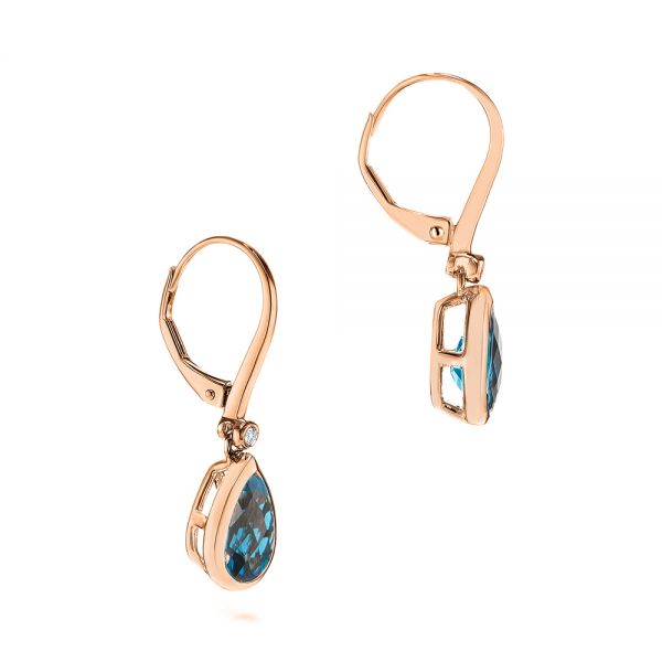 14k Rose Gold London Blue Topaz And Diamond Earrings - Front View -  106056