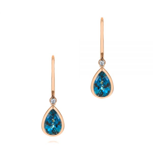 18k Rose Gold 18k Rose Gold London Blue Topaz And Diamond Earrings - Three-Quarter View -  106056